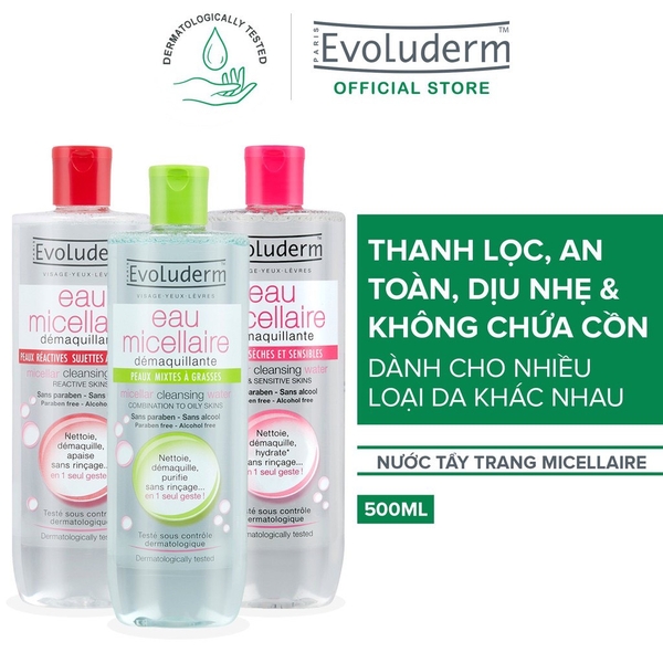 Nước Tẩy Trang Evoluderm Micellar Cleansing Water Reactive Skins 500ml