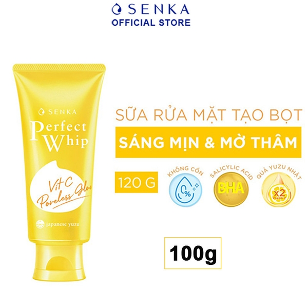 Sữa Rửa Mặt Làm Sáng Da Senka Perfect Whip Vitamin C Poreless Glow 100g