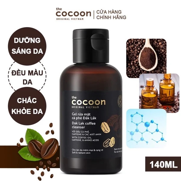 Gel Rửa Mặt Làm Sạch Dịu Nhẹ Giúp Da Tươi Sáng, Đều Màu Cocoon Dak Lak Coffee Cleanser 140ml