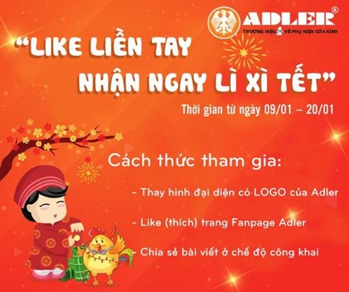 BẢN LỀ SÀN ADLER CHÍNH THỨC TRIỂN KHAI CHƯƠNG TRÌNH: “LIKE LIỀN TAY – NHẬN NGAY LÌ XÌ TẾT”.