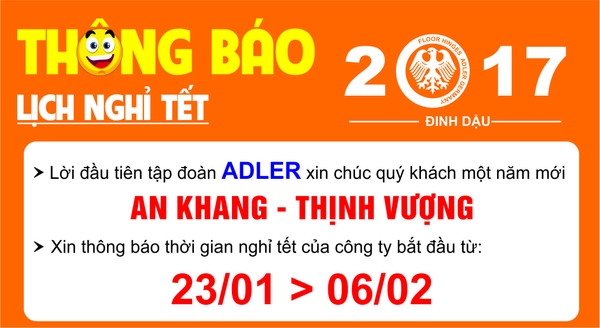 BẢN LỀ SÀN ADLER THÔNG BÁO LỊCH NGHỈ TẾT NGUYÊN ĐÁN 2017.