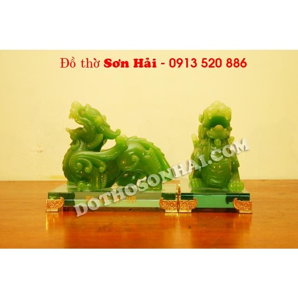 Tượng tỳ hưu ngọc xanh 16cm x 14cm