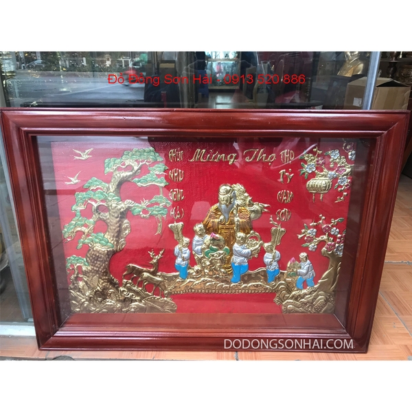 Tranh đồng mừng thọ cụ ông, hàng chạm tinh xảo, 50cm x 70cm, mã TH02