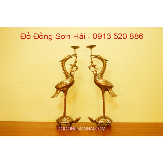 Đôi hạc thờ bằng đồng đỏ khảm tam khí cao 70cm