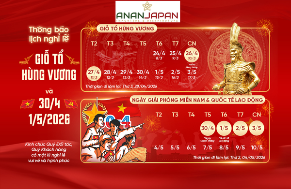 THÔNG BÁO LỊCH NGHỈ LỄ GIỖ TỔ HÙNG VƯƠNG, 30/04 VÀ 01/05 NĂM 2026
