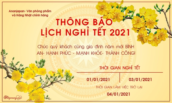 Thông báo nghỉ Tết Dương lịch 2021