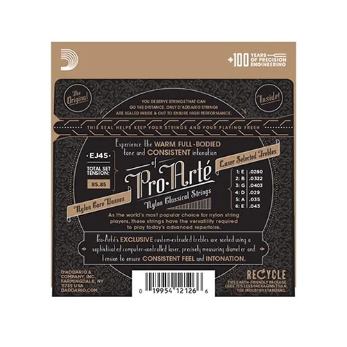 D'Addario EJ45 ProArte Nylon Classical Guitar Strings, Normal Tension