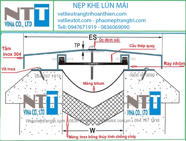 Nẹp inox khe giãn, nẹp khe lún mái nhà