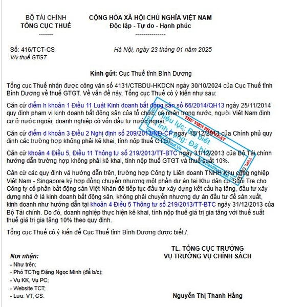 Thuế GTGT đối với hoạt động chuyển nhượng bất động sản