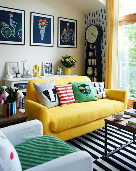 Sofa màu vàng cho phòng khách tỏa nắng