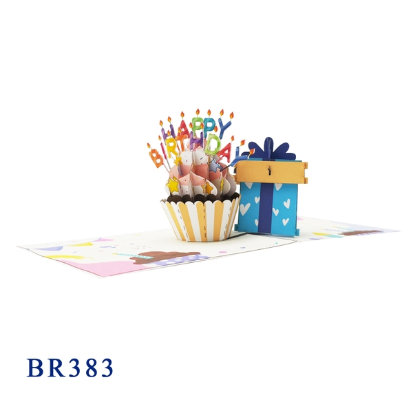 Happy Birthday Cupcake & Present Box Pop Up Card