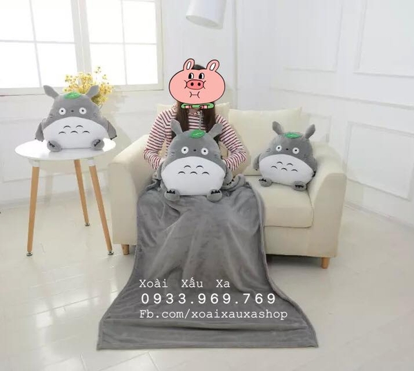 MỀN + GỐI + DẤU TAY GIỮ ẤM 3IN1 GẤU BÔNG TOTORO 90cm*80cm