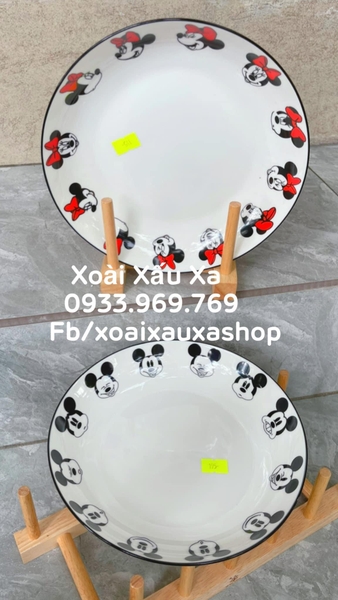 Dĩa sứ hoạt hình mickey-minnie mouse (dvt:1 cái)