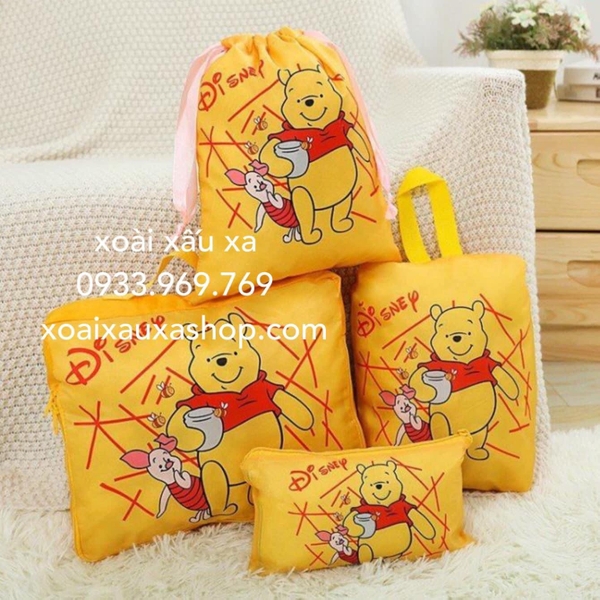 COMBO 4 túi tiện lợi hoạt hình gấu Pooh du lịch ( 1 bộ gồm 4 túi như ảnh chụp)