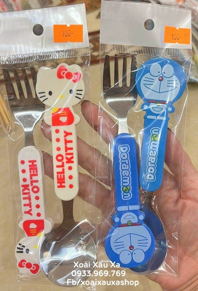Set Muỗng + Nĩa inox Hello Kitty - Doraemon (1 cái)
