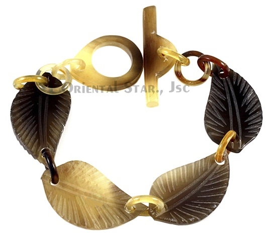 Carved horn chain bangle bracelet leave shaped