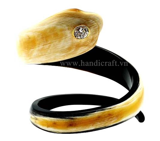 Natural rolling horn bangle bracelet with precious stone