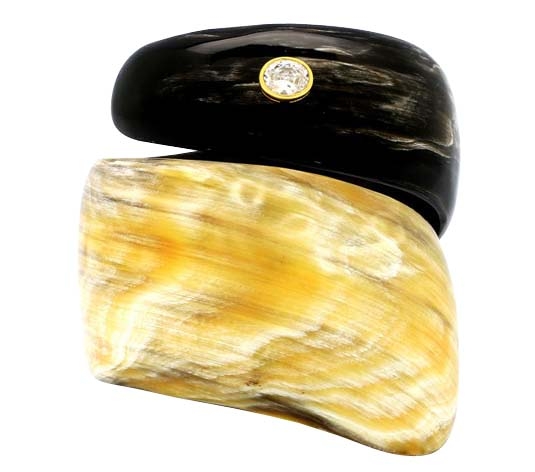 Natural rolling horn bangle bracelet with precious stone