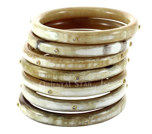 Natural horn bangle bracelet set of seven with preccious stone