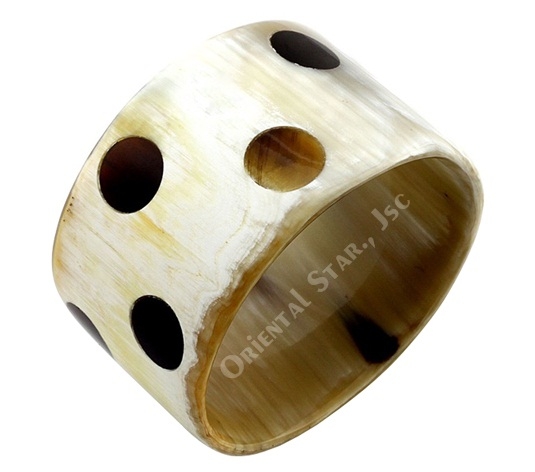 Natural horn bangle bracelet with dots