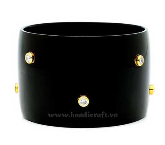 Black horn bangle bracelet with precious stone