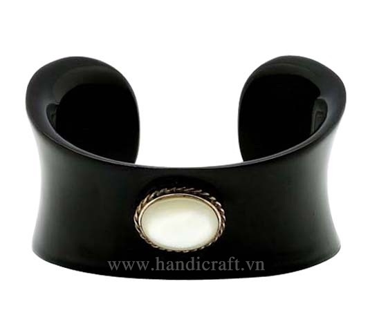 Black horn cuff bracelet with precious stone