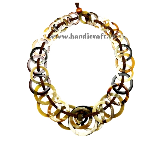 Round horn link with faux leather necklace