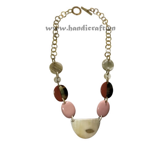 Natural horn with pink & red lacquer