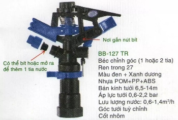 Béc tưới chỉnh góc BB127 TR