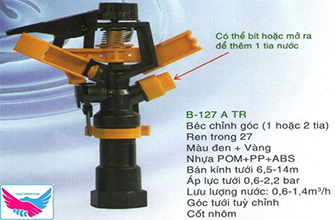 Béc tưới chỉnh góc BB127 A TR 2 tia RT27