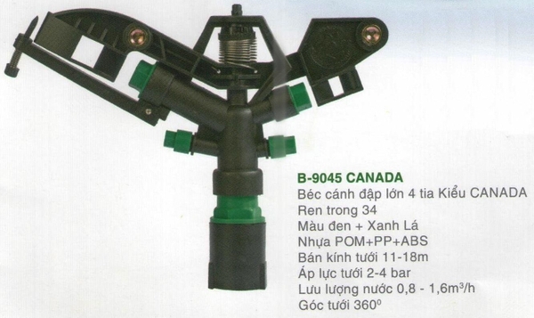 Béc tưới BB 9045 Canada cánh đập 4 tia RT34