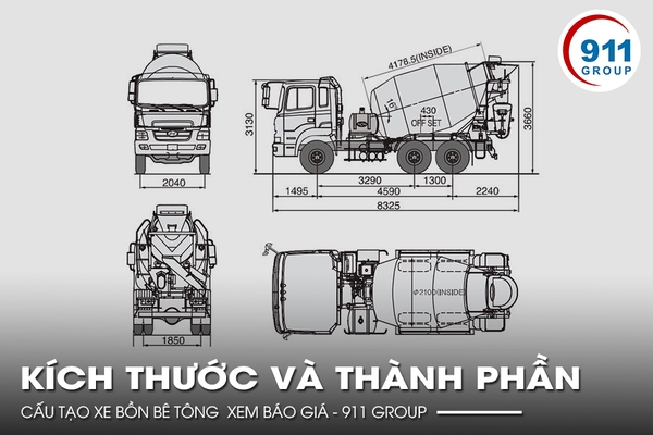 Kích Thước Xe Bê Tông Chuẩn & Thông Số Các Loại Xe Trộn