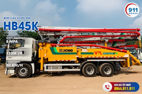 Bơm cần XCMG 45M - HB45K xe cơ sở Howo 2 chân