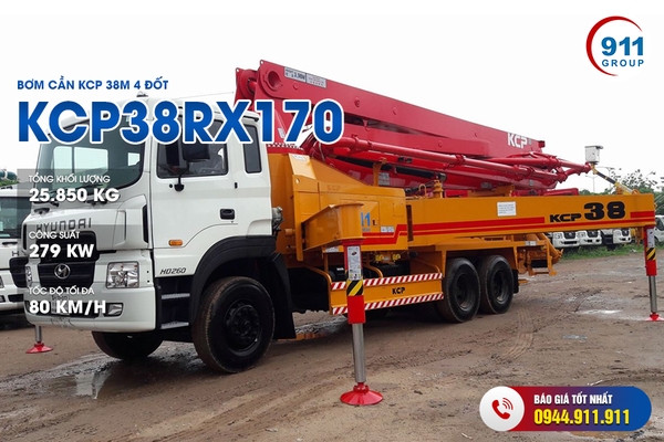 Bơm cần KCP 38M 4 đốt - KCP38RX170 xe cơ sở Hyundai HD260