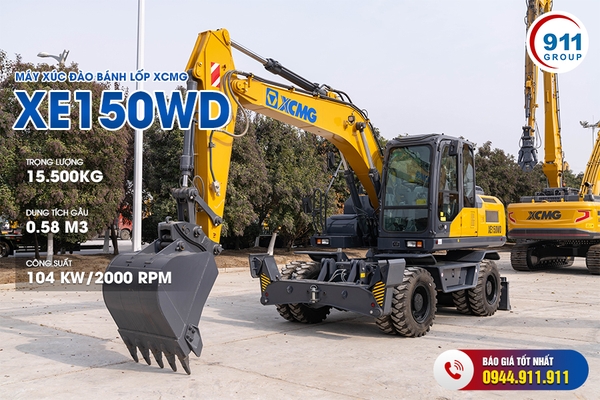 Máy xúc đào bánh lốp XCMG gầu 0.58 m3 Model: XE150WD