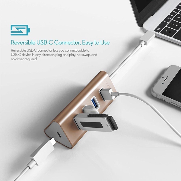 Dodocool DC20 - Hub chuyển USB Type C ra 4 cổng USB 3.0, có cổng sạc cho Macbook, chromebook