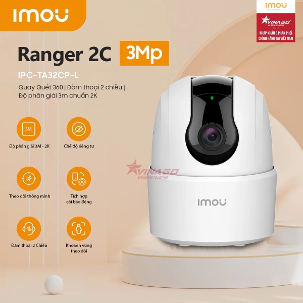 CAMERA TRONG NHÀ IMOU RANGER 2C 3MP Chuẩn 2K, QUAY 355 ĐỘ, ĐÀM THOẠI 2 CHIỀU - RANGER 2C