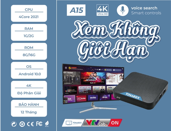 VINABOX A15B Ram 2G Rom 16G sử dụng giao diện ATV hệ điều hành Android 10