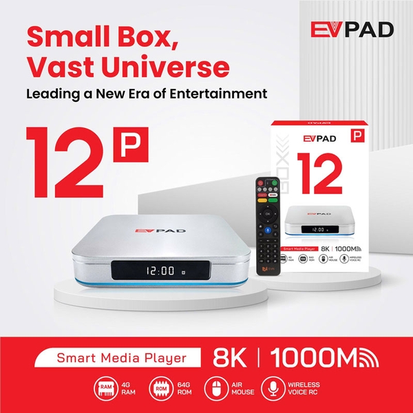 EVPAD 12P (MODEL 2026) - XEM TRUYỀN HÌNH 14 QUỐC GIA VỚI HƠN 2000 KÊNH