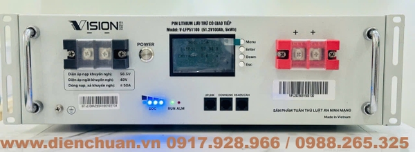 Pin lithium lưu trữ 51.2V-100Ah/5kWh có giao tiếp thương hiệu Vision V ...
