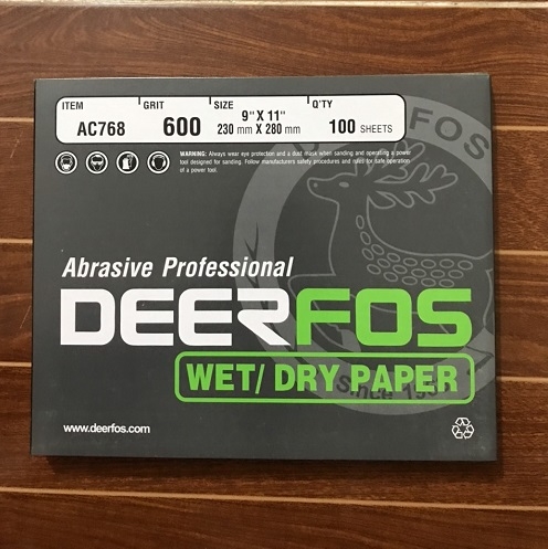 Giấy nhám Deerfos AC768, độ nhám P600, kích thước 9''x11'', vừa về nhiều hàng