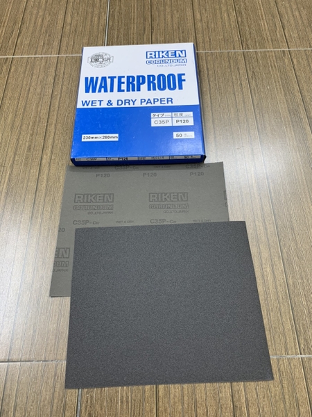 Giấy ráp thô P120 RIKEN CP35 kích thước 9''x11'' chịu nước màu xám