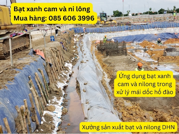 Ứng dụng bạt xanh cam trong gia cố mái dốc, trong công tác đào trong xây dựng