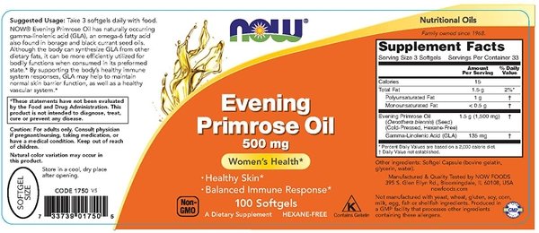 [DATE 12/2023]KHÔNG VEGAN - Tinh dầu hoa anh thảo  Evening Primrose Oil 500mg 100 viên hãng Now