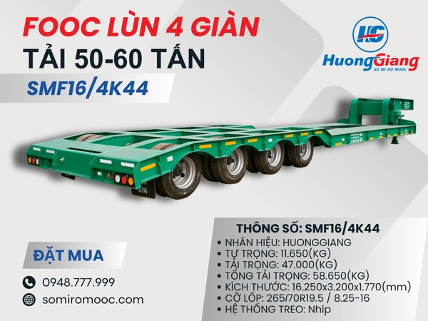 Fooc lùn 4 trục sàn võng tải 60-70 Tấn , ngang 3m2 chuyên chở máy