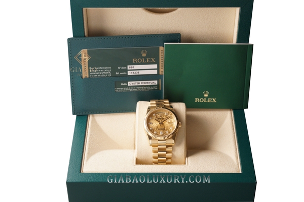 Đồng Hồ Rolex Day Date 36 118238 Mặt Số Vi Tính Vàng Champagne (Like New)