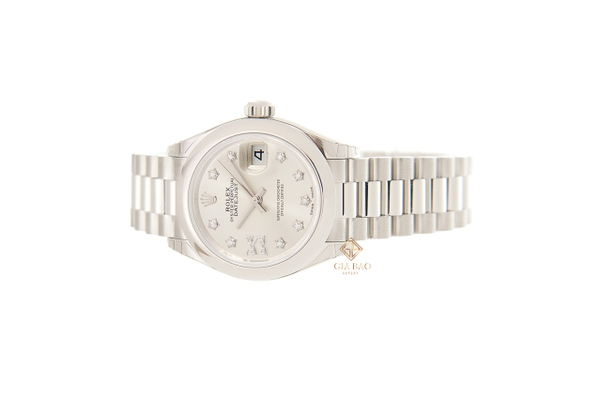 Đồng Hồ Rolex Lady-Datejust 279166 Mặt Số Bạc Cọc Số Sao Dây Đeo President