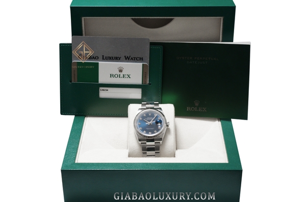 Đồng Hồ Rolex Datejust 36 126234 Mặt Số Xanh Cọc Số Kim Cương Dây Đeo Oyster