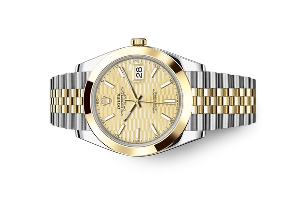 Đồng Hồ Rolex Datejust 41 126303 Mặt Số Vàng Champagne Vân Nếp Gấp Cọc Số Dạ Quang