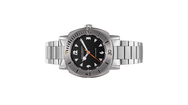 Đồng hồ đeo tay thương hiệu Nivada Grenchen, dòng sản phẩm Depthmaster, Ref number: 14102A, mặt số đen, size 39mm, máy tự động, vỏ và dây đồng hồ bằng thép không gỉ 316, mới 100%
